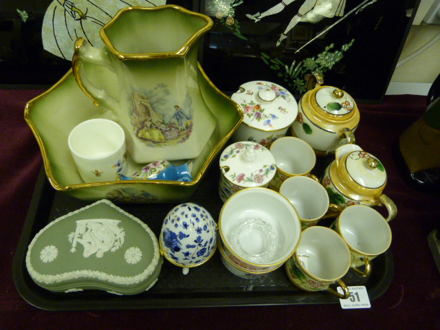 Tray Containing Chinese Tea Set - Ainsley & Worcester Trinket Bowls etc