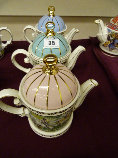 3 Sadler Sporting Scene Teapots