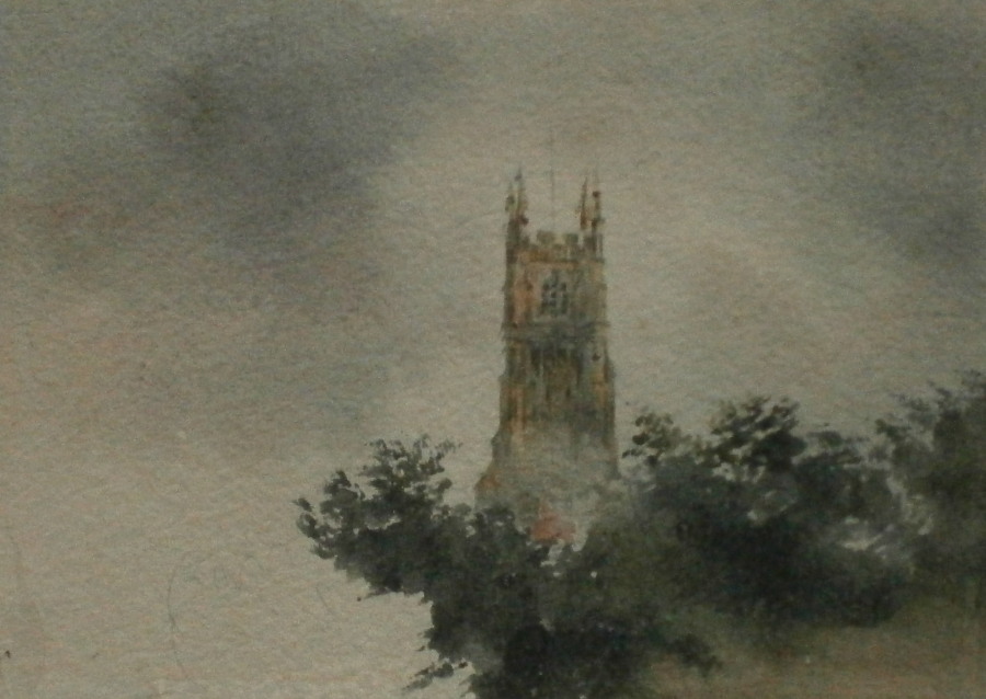 Peter De Wint (1784-1849). The Tower of Cirencester Church in Gloucestershire, watercolour, 10cm x