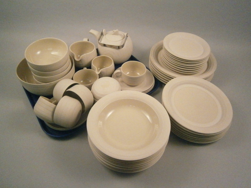 A Hornsea Concept part dinner set, comprising dinner plates, side plates, soup bowls, teapot, milk
