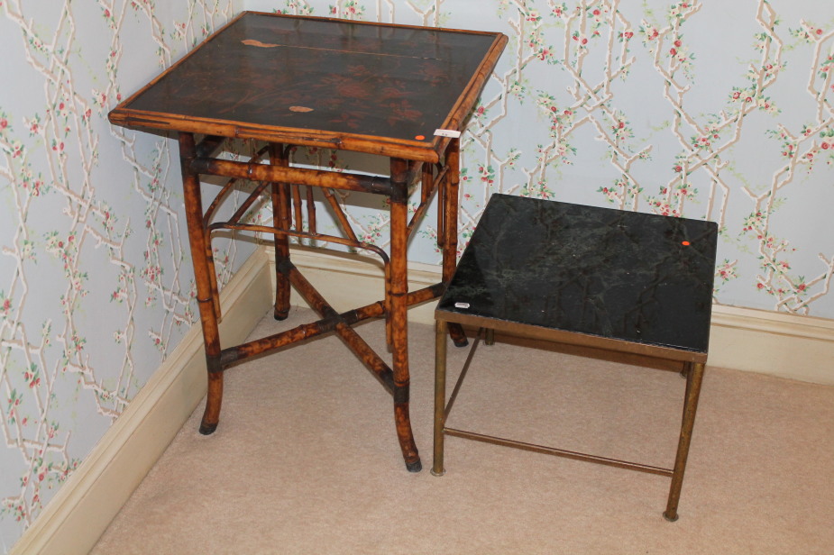 A Victorian bamboo occasional table and another, the bamboo table with lacquer top, and the small