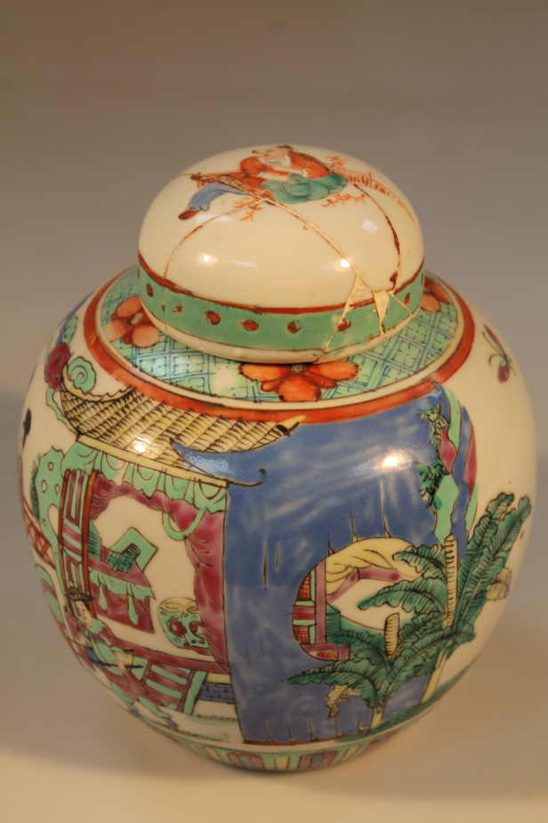 An early 20thC ginger jar, decorated with a Chinese official on horseback with attendant (AF),