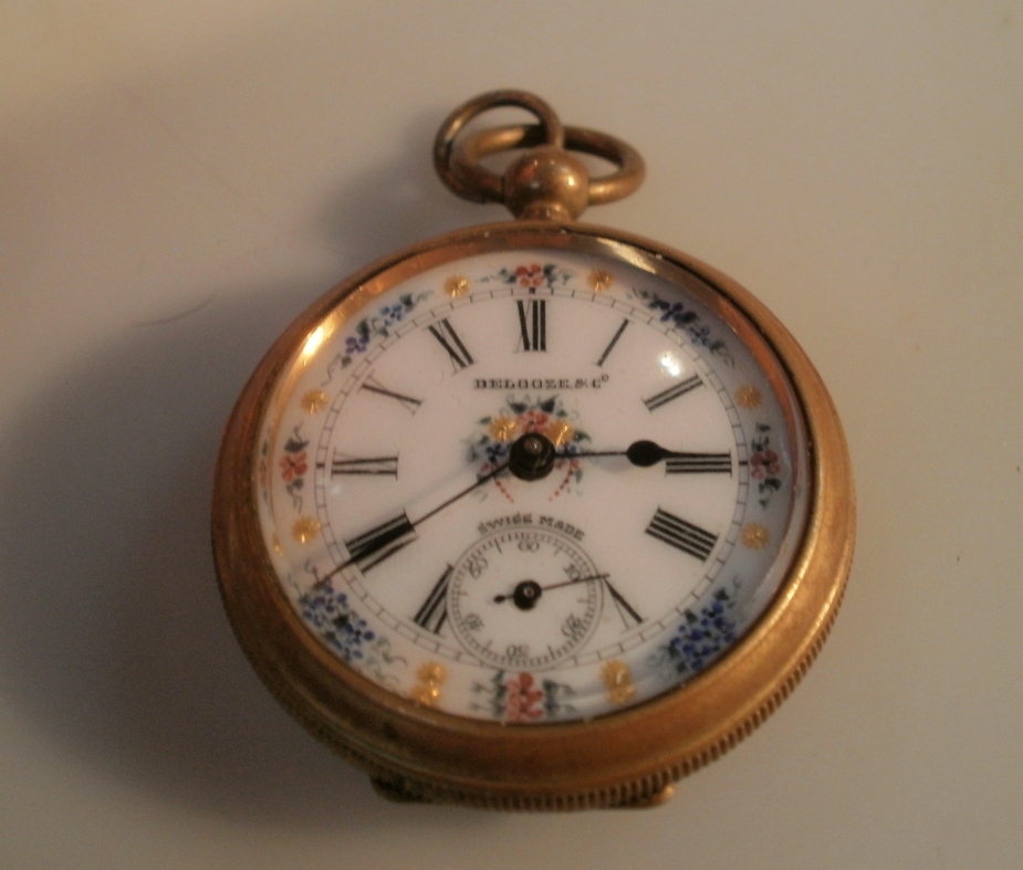 A Delooze & Co yellow metal pocket watch, with floral enamel design dial, inscribed ` Awarded 4