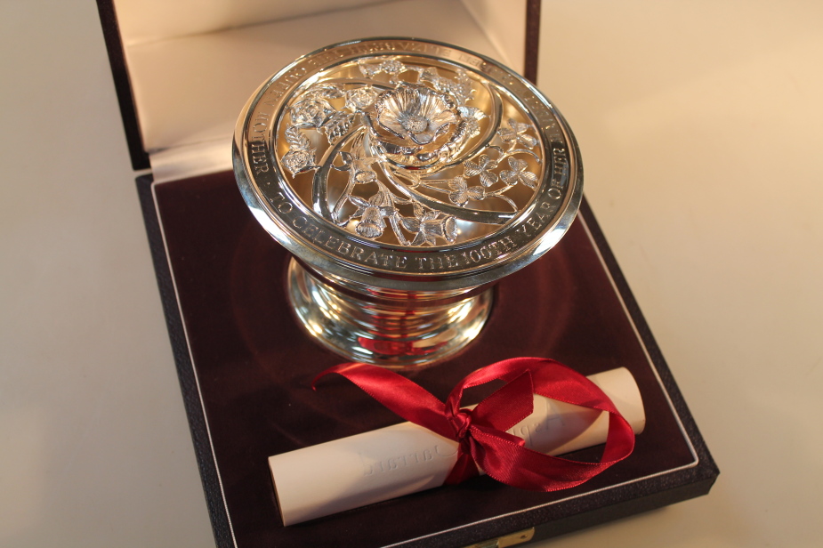 An Elizabeth II silver rose bowl to commemorate the 100th year of the Queen Mother by Asprey, London