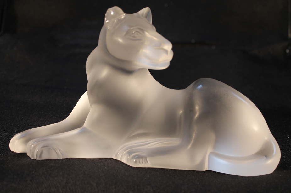 A Lalique figure of a Puma, 14cm high, 25cm long. (AF)