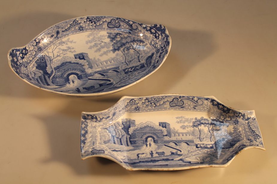 Two early 19thC Spode Castle pattern blue and white dishes, one for asparagus and the other of