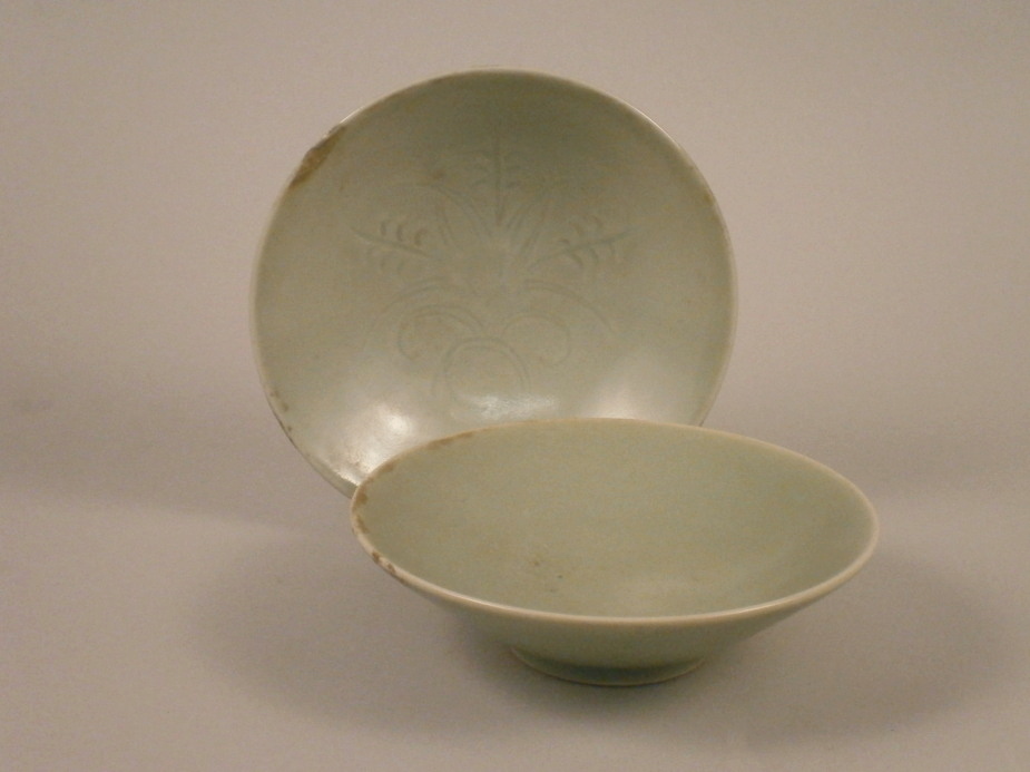 A pair of Bullers Ltd celadon glazed bowls, incised mark and number 256 to base, possibly designed