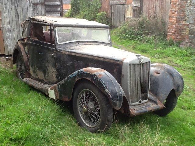 -Click here to bid -   1939 MG VA Tickford Drophead Coupe by Salmons - a recent barn find.  Reg.