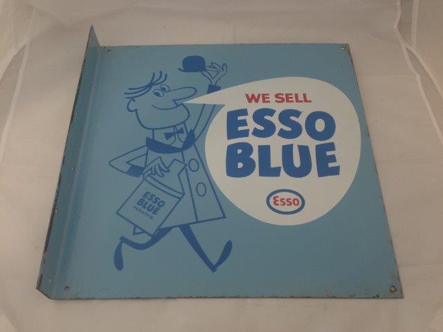 An Esso Blue double sided enamel sign with hanging flange, in good condition, 18 x 18".