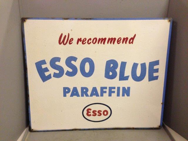 An Esso Blue Paraffin double sided enamel sign with hanging flange, 22 x 18".