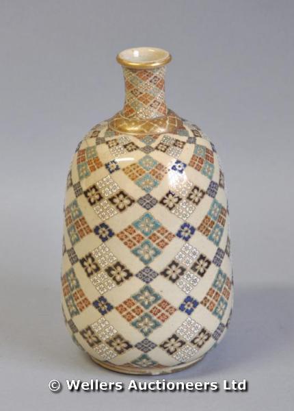 "An unusual Satsuma bottle vase, with chequered design, 21cm high "