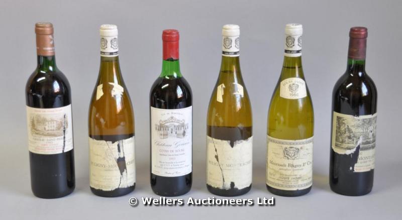 "A bottle of Meursault-Blagny la Cruz, white wine, 1980; two bottles of Puligny Montrachet, 1985;