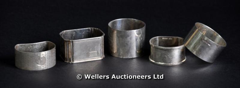 "Five silver and one `A` form napkin ring, various dates & makers, 140grs approx. (6) "