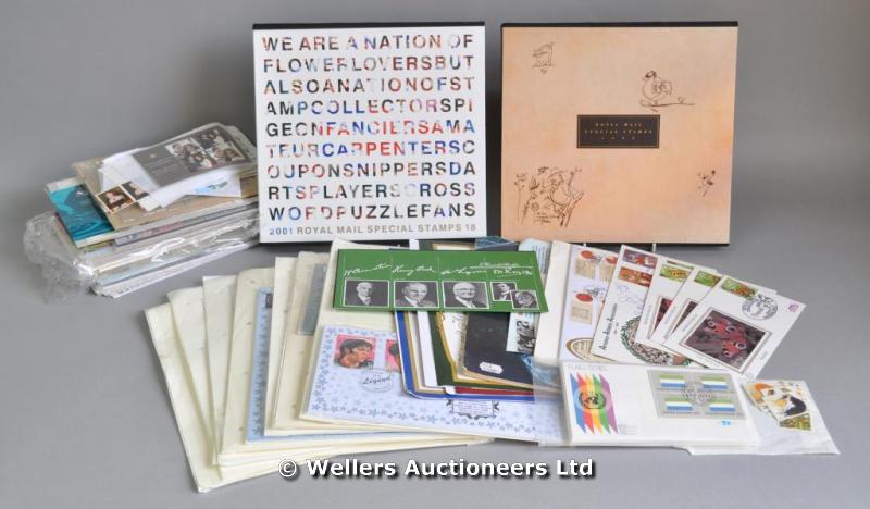 "Commemorative and first day covers; world stamps in packets and on stock cards; GB presentation