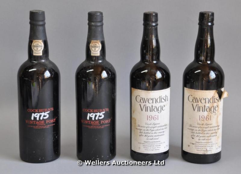 Two bottles of Cavendish Vintage 1961; and two bottles of Cockburn`s 1975 (4)