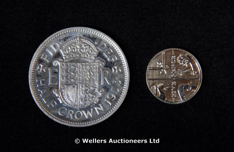 "Elizabeth II, Proof Half crown, 1953, from the Coronation proof set; Proof 5-Pence, 2009, extremely