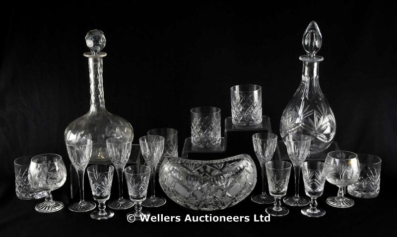 "A quantity of cut glass, including decanters and glasses"