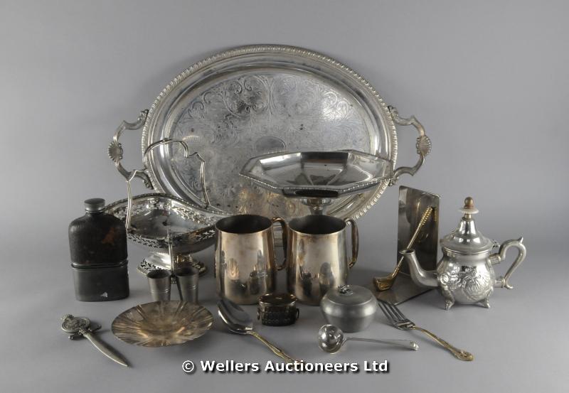 "Assorted plated wares, including an oval tray, flatware etc."
