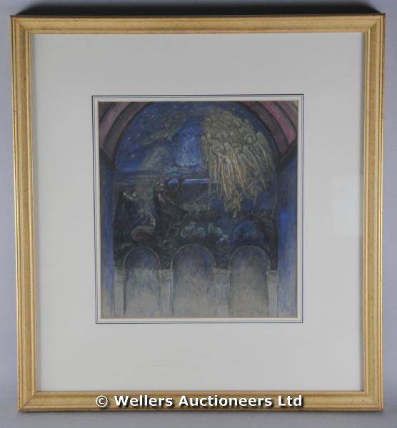 "Patience Hallward - design for a church interior, watercolour, 24 x 27cm "