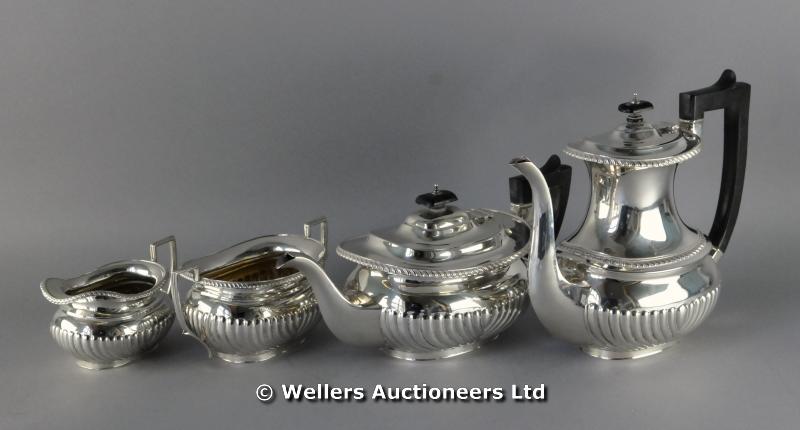 "A silver half fluted four piece silver tea & coffee service, London 1926/1927, comprising teapot (