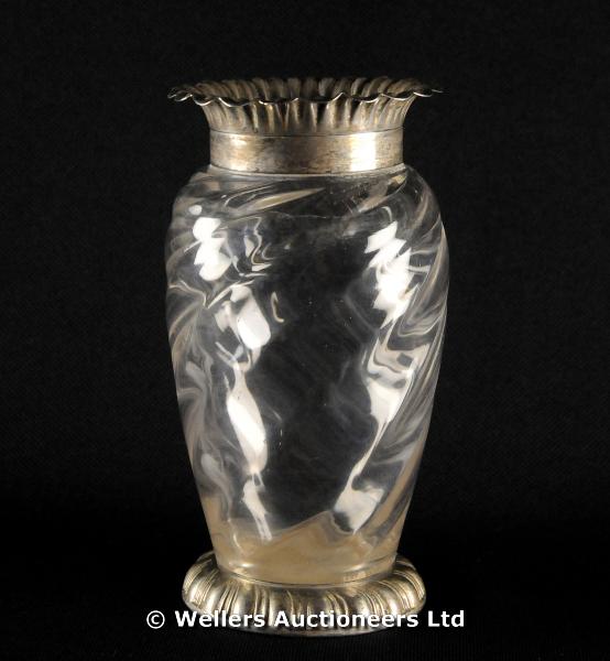 "A silver mounted moulded glass vase, Chester 1900, makers mark JD over WD (John and William