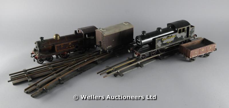 Hornby 0-gauge 4-4-4 locomotive; a Southern 4-4-2 locomotive; the shell of a third locomotive;