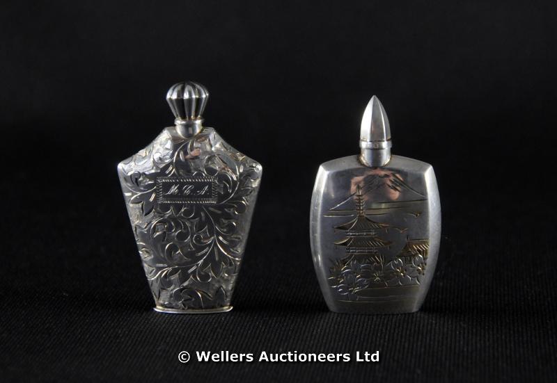 "Two sterling silver perfume bottles Sterling 950, 27grs"