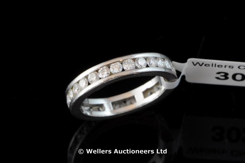 "*Diamond full eternity ring, round brilliant cut diamonds channel set in white metal tested as