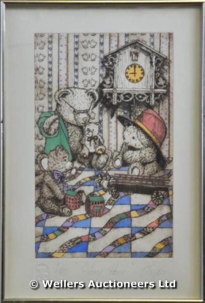 "B. Taylor - `Story Hour`, coloured etching, 9/80, signed, inscribed & numbered in margin, 25.5 x