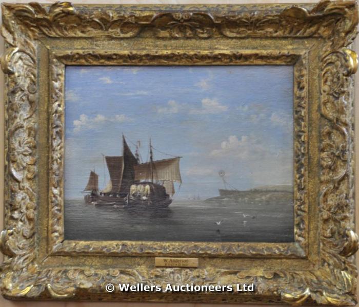 "Attributed to William Anderson (1757-1837) - barges off the Dutch coast, oil on panel, 18 x 23cm