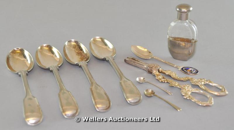 "Two cased sets of silver teaspoons; and other items, including grape scissors"