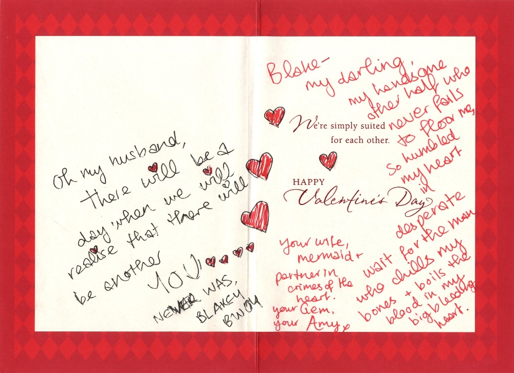 WINEHOUSE AMY: (1983-2011) English Singer. Signed and inscribed Valentines Card, the printed 8vo