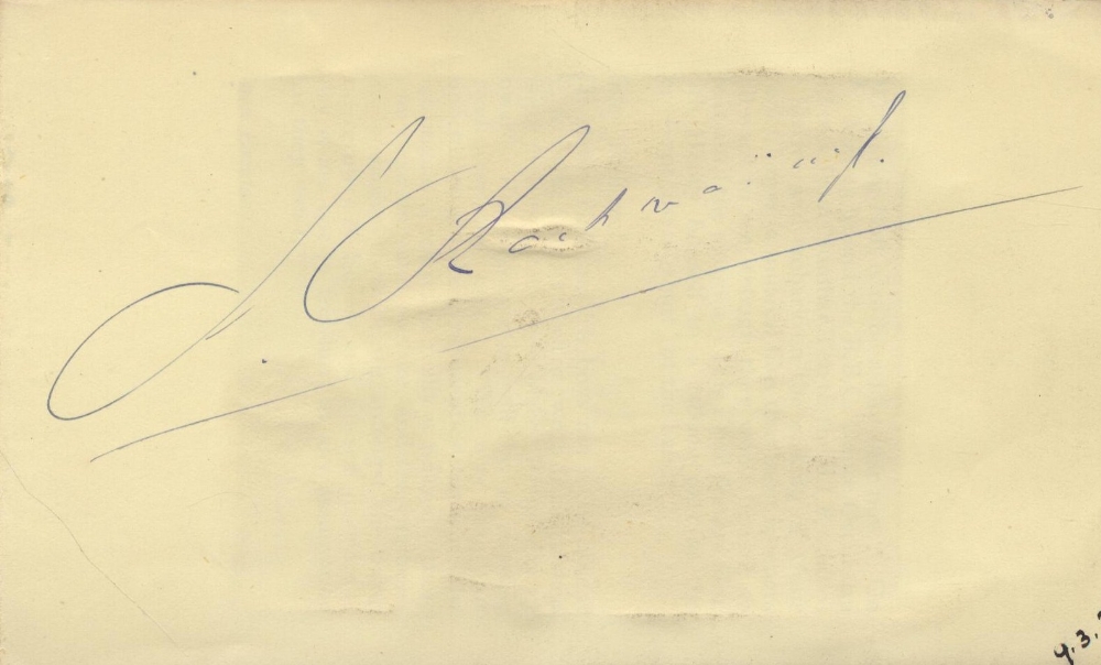 RACHMANINOFF SERGEI: (1873-1943) Russian Composer. Fountain pen ink signature ('S. Rachmaninoff') on