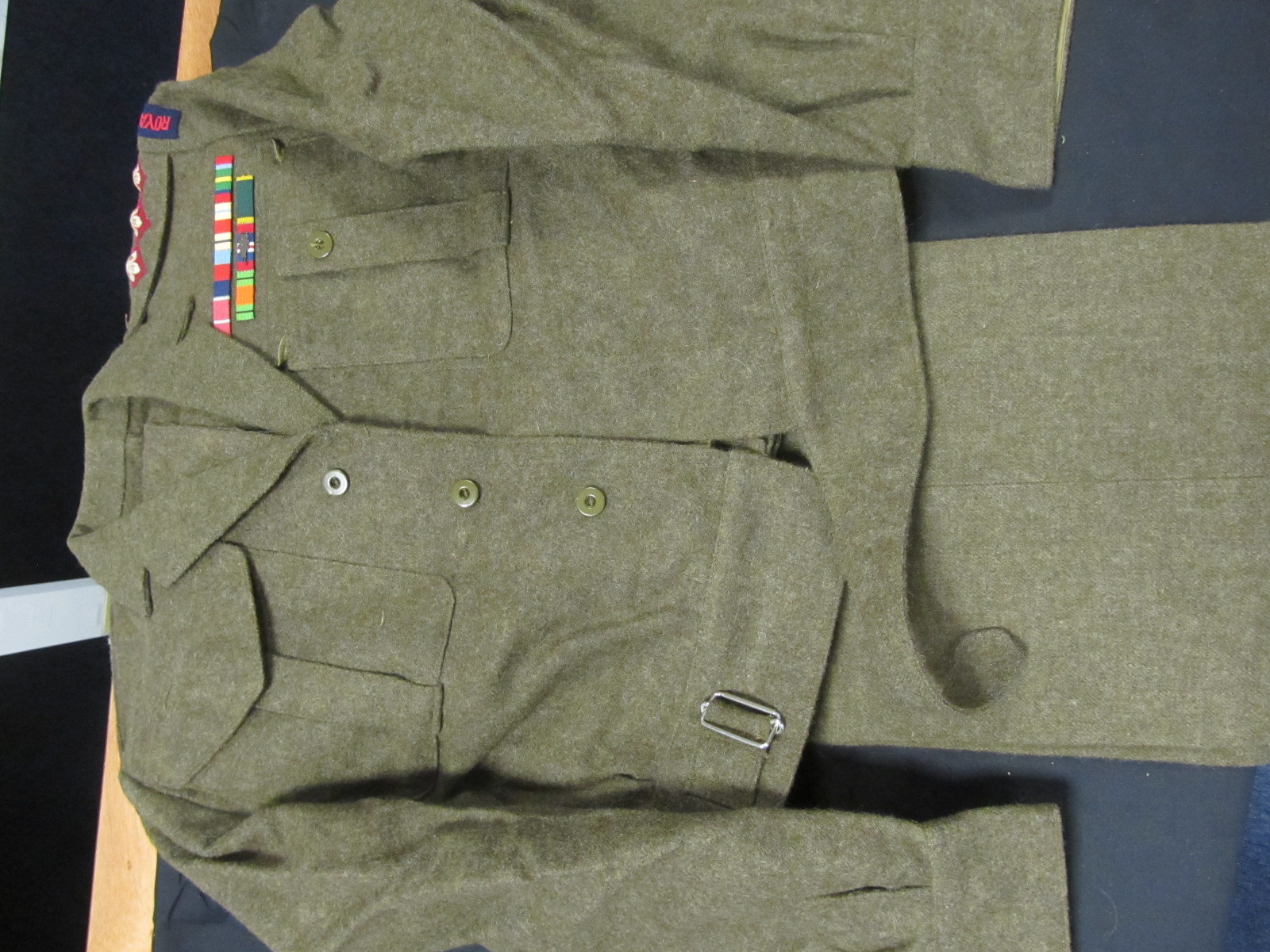 WW2 officers Canadian battle dress blouse and trousers complete with RA shoulder titles captains