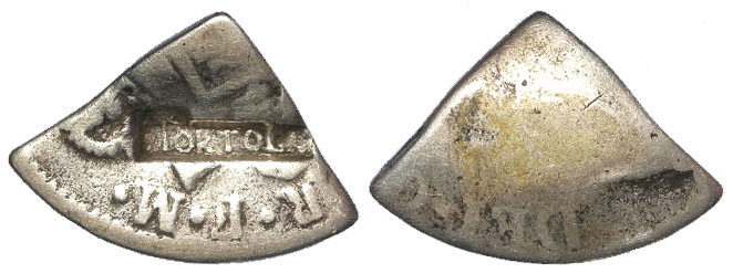 British Virgin Islands 2 Shilling ND (1801), type 1 TORTOLA countermark on a cut quarter Spanish