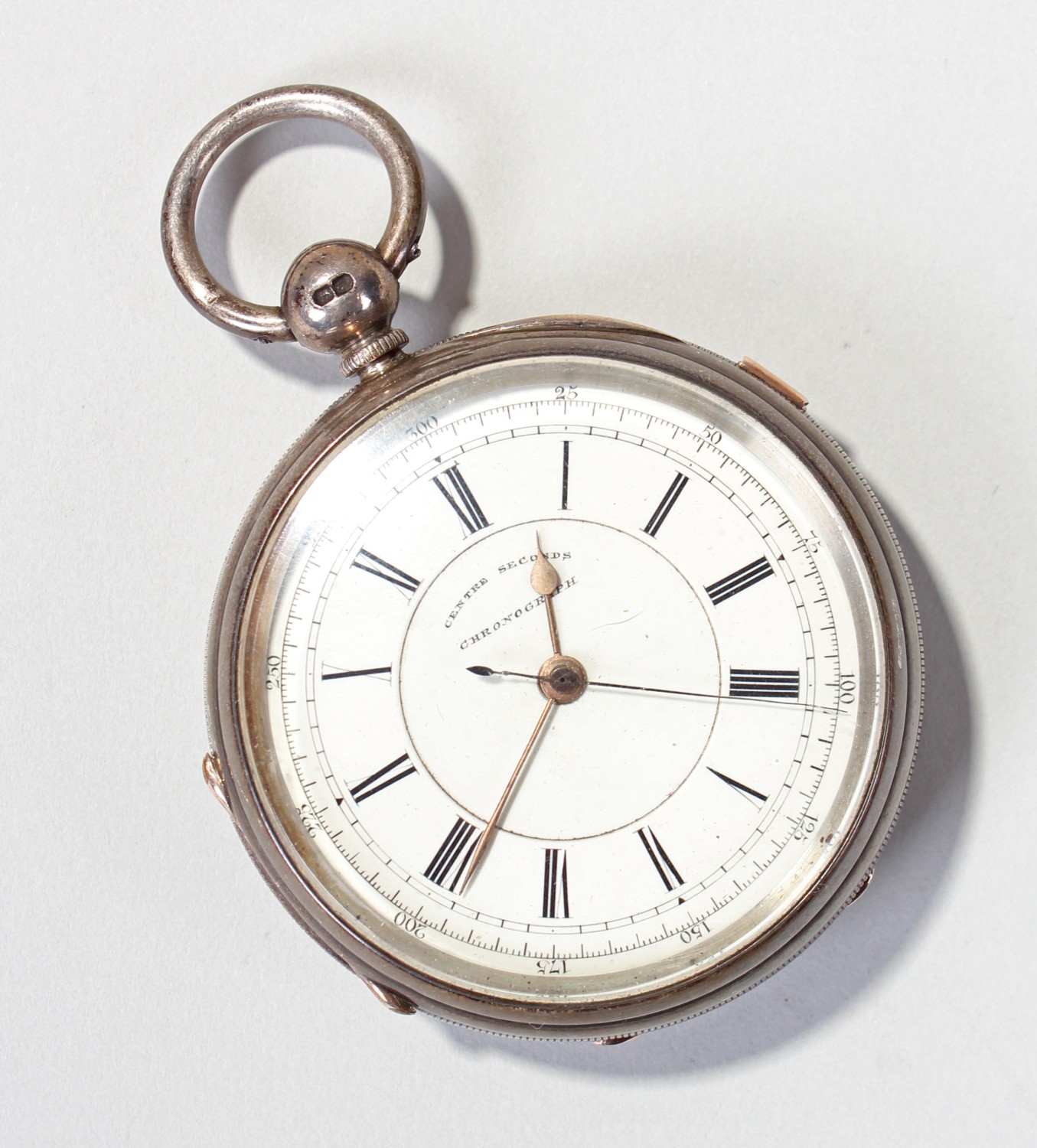 Late Victorian silver open face chronograph pocket watch, Chester 1890, the white enamel dial having