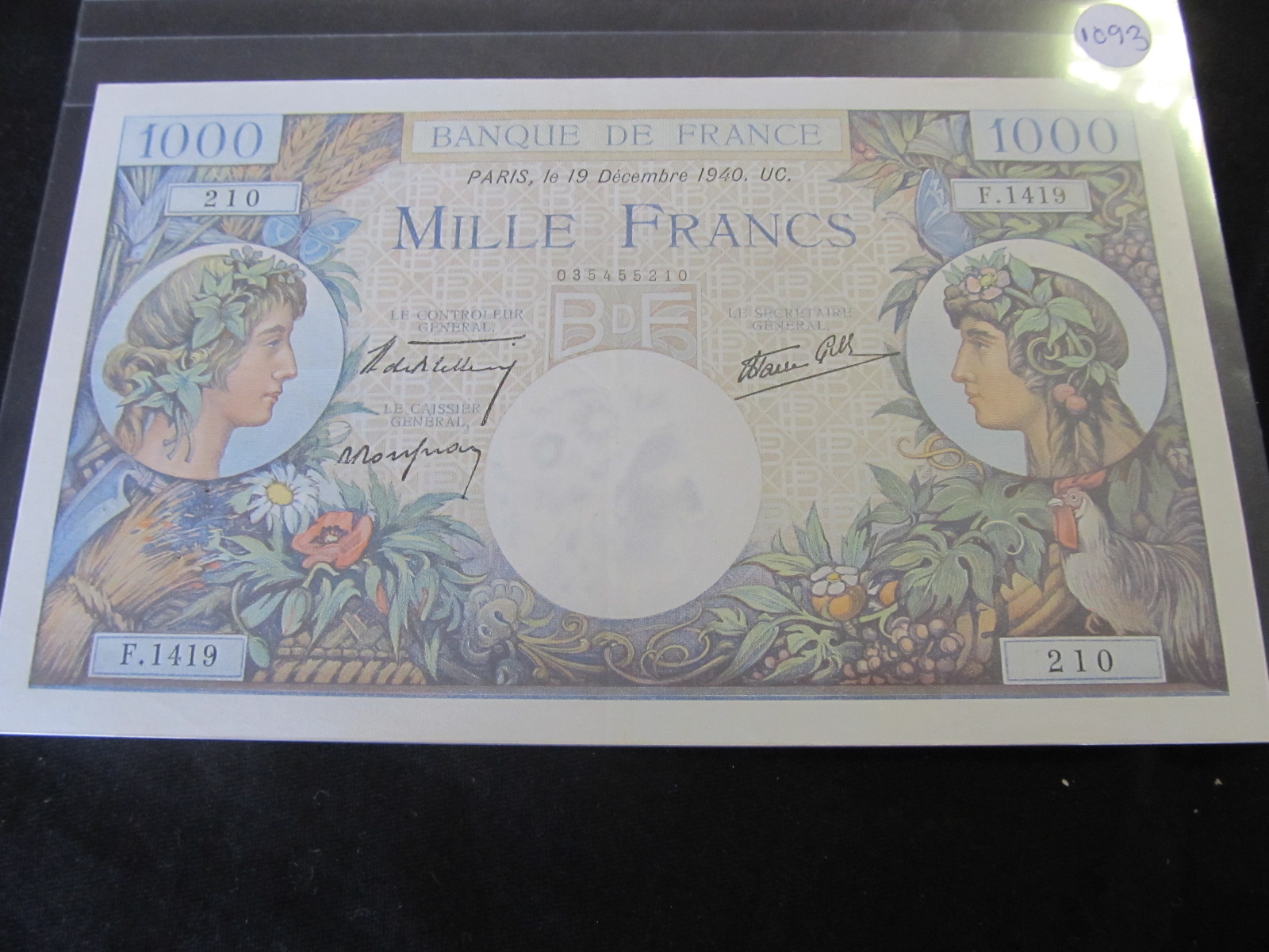 France 1000F 19/12/1940 Pick 96a GVF