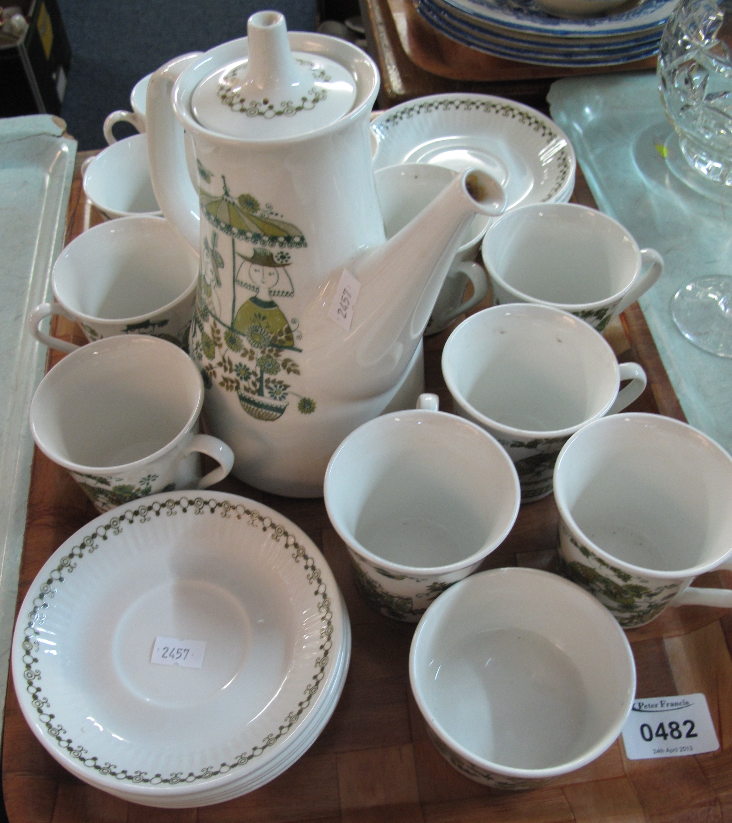 Norwegian Tori design retro vintage coffee set to include coffee pot, cups, saucers, sugar bowl,