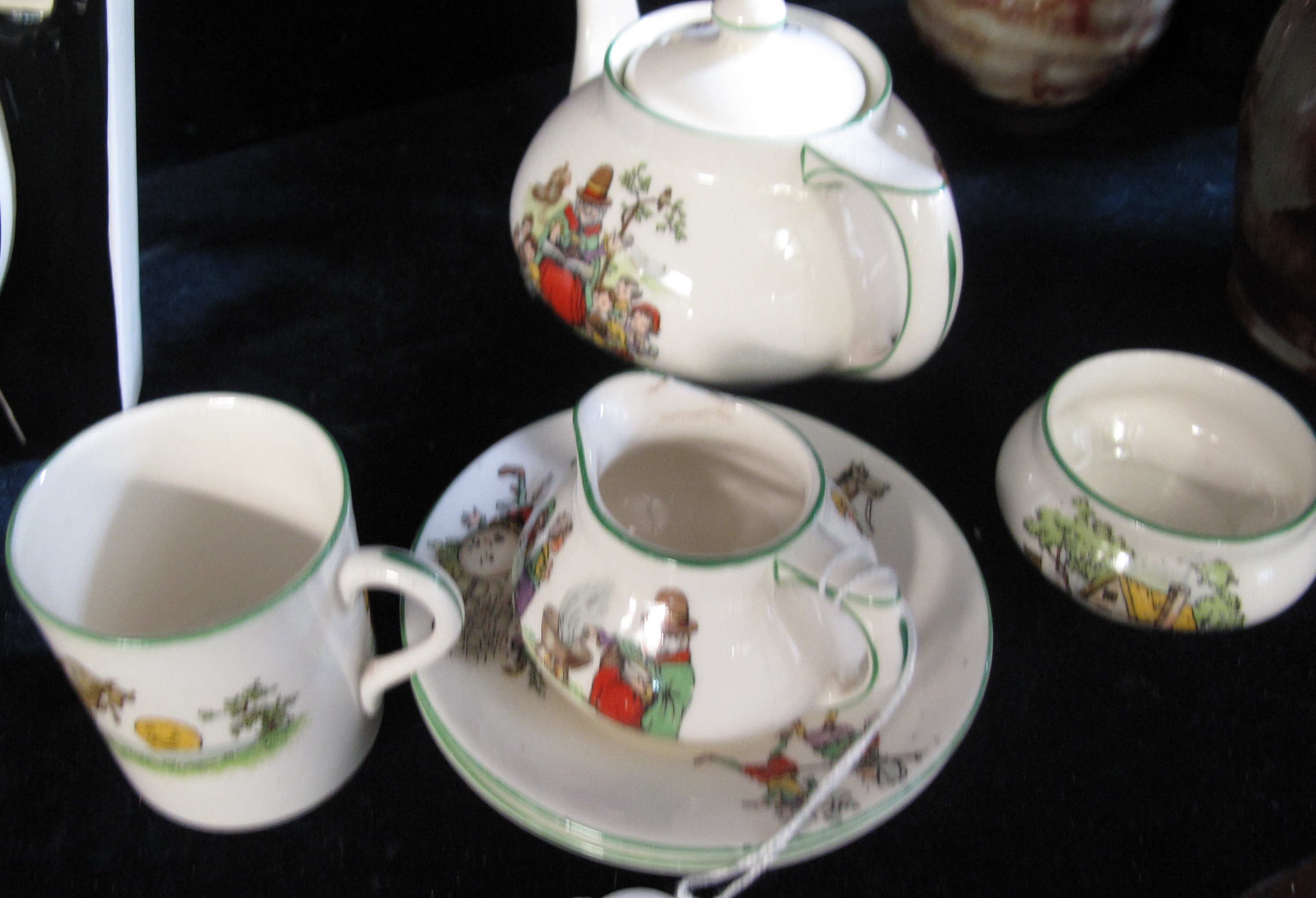 Crown Ducal Pottery transfer printed childs nursery rhyme teaset to include teapot, cream jug,