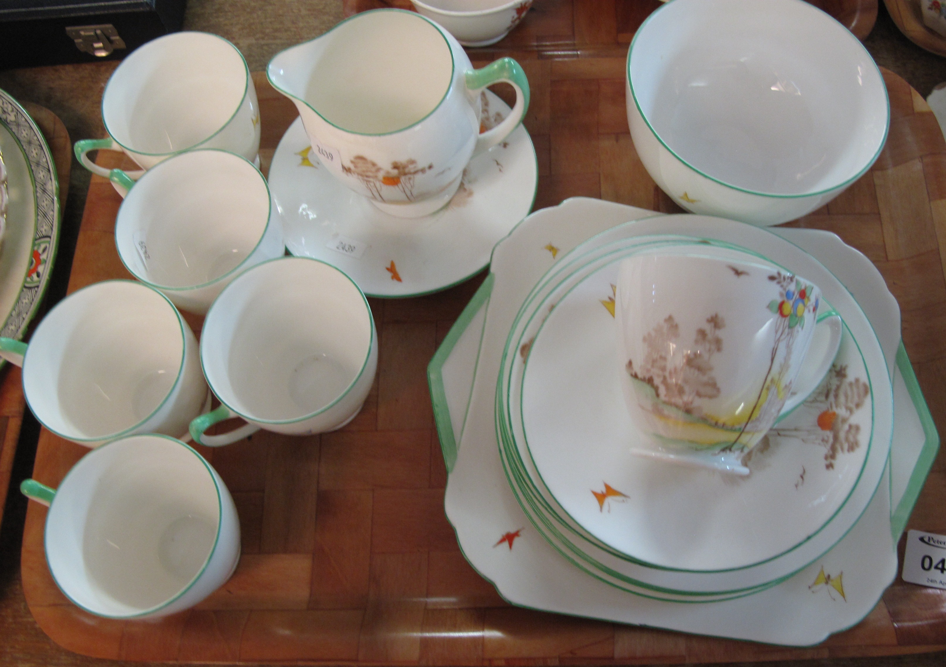 Tray of Shelley fine bone china teaset overall decorated with a woodland scene Birds & Butterfly's