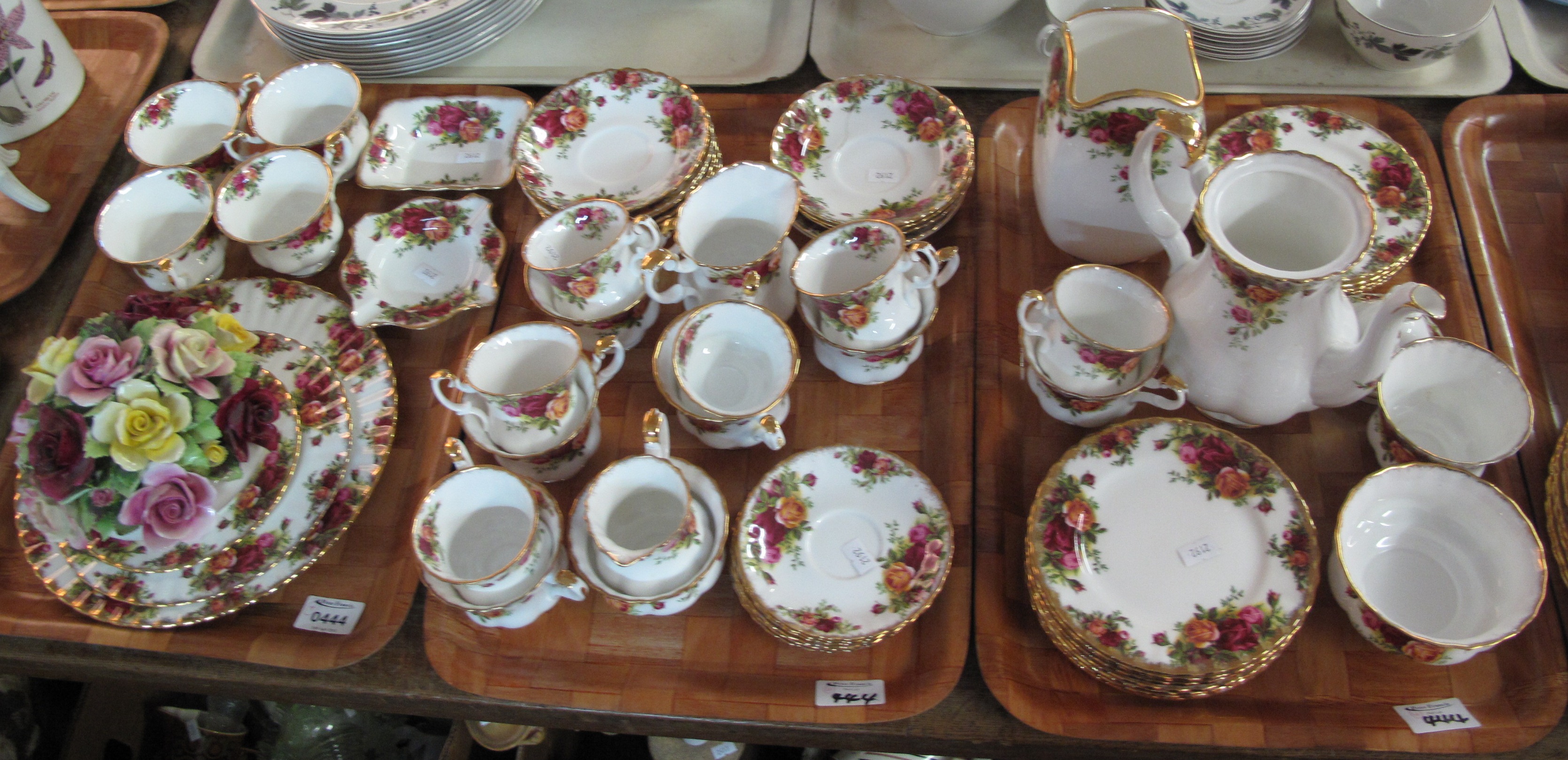 Four trays of Royal Albert Old Country Roses part teaware items to include cups, saucers, floral