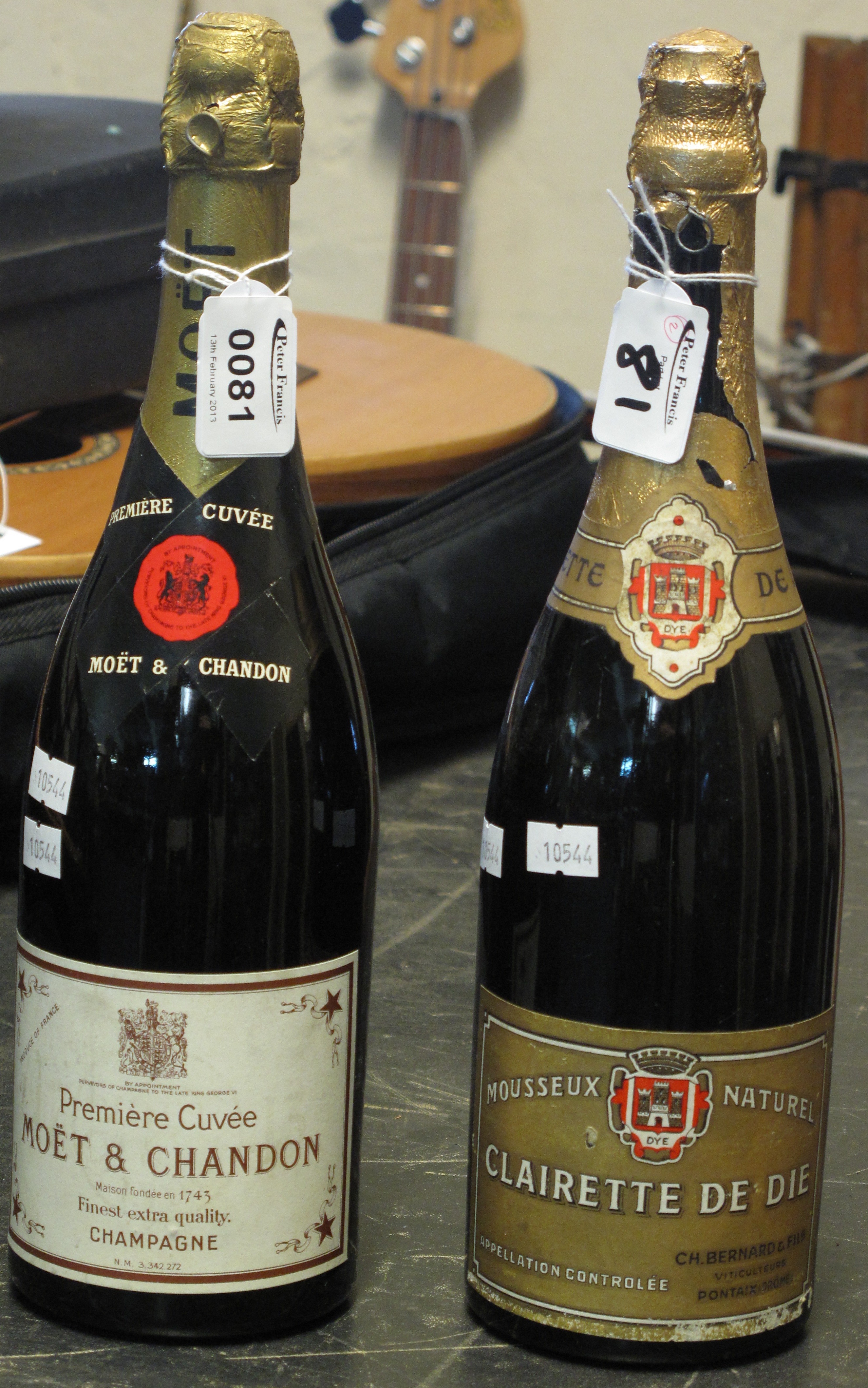 One bottle Moet & Chandon Champagne & one bottle Clairette De Die. (2).