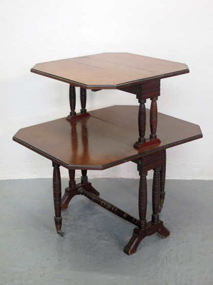 EDWARDIAN MAHOGANY DOUBLE SUTHERLAND TABLE, having small drop leaf table upon larger similar gateleg