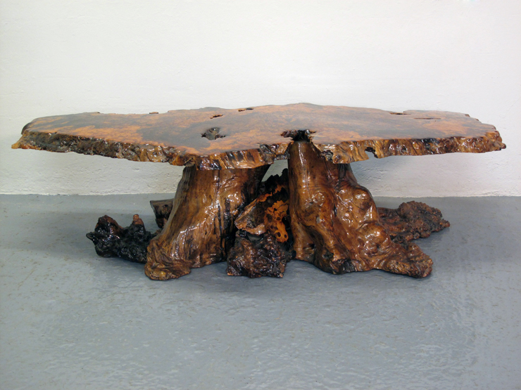 SPECTACULAR PETRIFIED WOODEN LOW TABLE,  with similar wooden base. Probably North American, pre