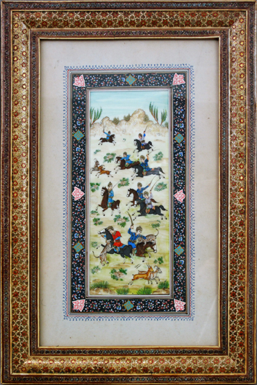 MOGUL SCHOOL, hunting scene with antelope and tigers, pursued by mounted huntsman, ivory, micro