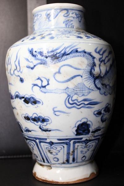 A Chinese Vase the style of pieces made during the Yuan dynasty, highly decorative with typical