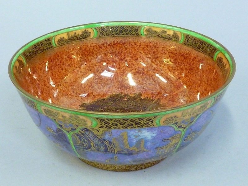 Daisy Makeig-Jones for Wedgwood a rare Fairyland Lustre ?Willow? pattern bowl, circa 1915, the