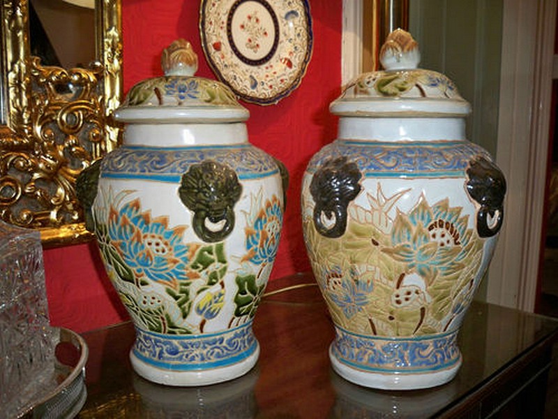 Early 20th Century Chinese famille verte pair ginger jars, decorated with Oriental peony and bird