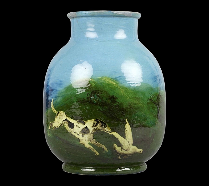 A large and impressive Burmantofts faience vase, late 1880s, the rounded bulbous vase stands on a