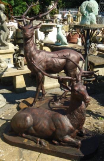 A large Pair of cast iron deer standing stag : 1560mm (61 1/2"") height 1040mm (41"") long 430 (